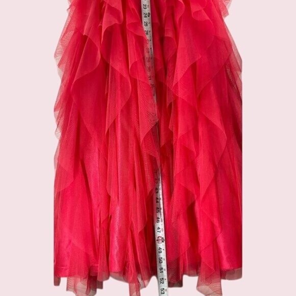 Masquerade coral color Strapless Ruffled Gown With Rhinestones Size 1/2 Prom Dre - Picture 15 of 15